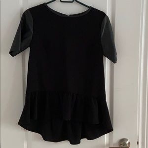 H&M High Low Peplum Shirt with Leather Sleeves